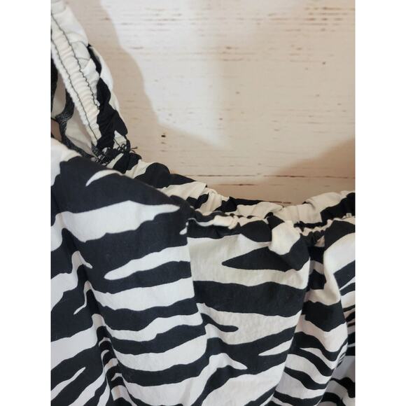ZARA Poplin Long Sleeve Tunic Top Black Zebra Print Pockets Women's Size Large - Picture 7 of 13